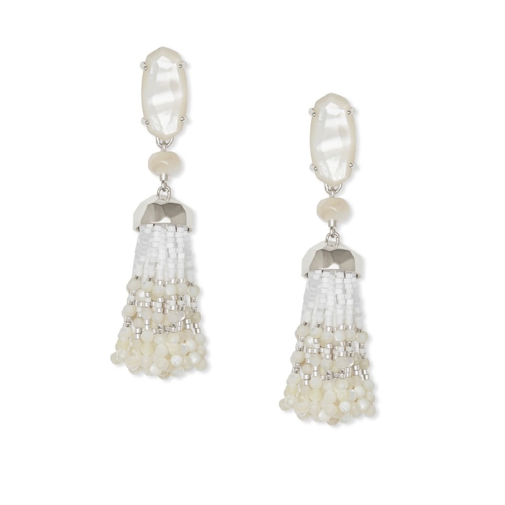 KENDRA SCOTT Dove Silver Beaded Mother of Pearl Tassle Drop Earrings